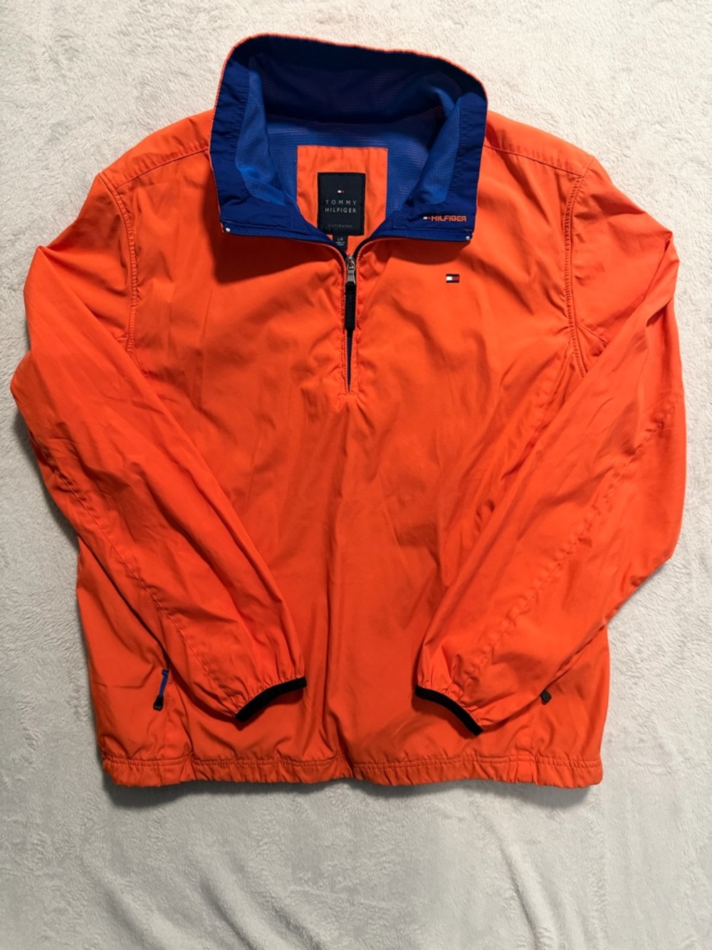 Tommy Hilfiger Orange Windbreaker with Blue Collar